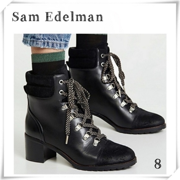 SAM Edelman Manchester Ankle Lace up Hiking Boot in Black Size 8 - Picture 1 of 11